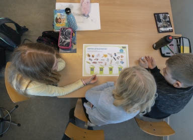 Børn som arbejder med affaldsforløbet.
